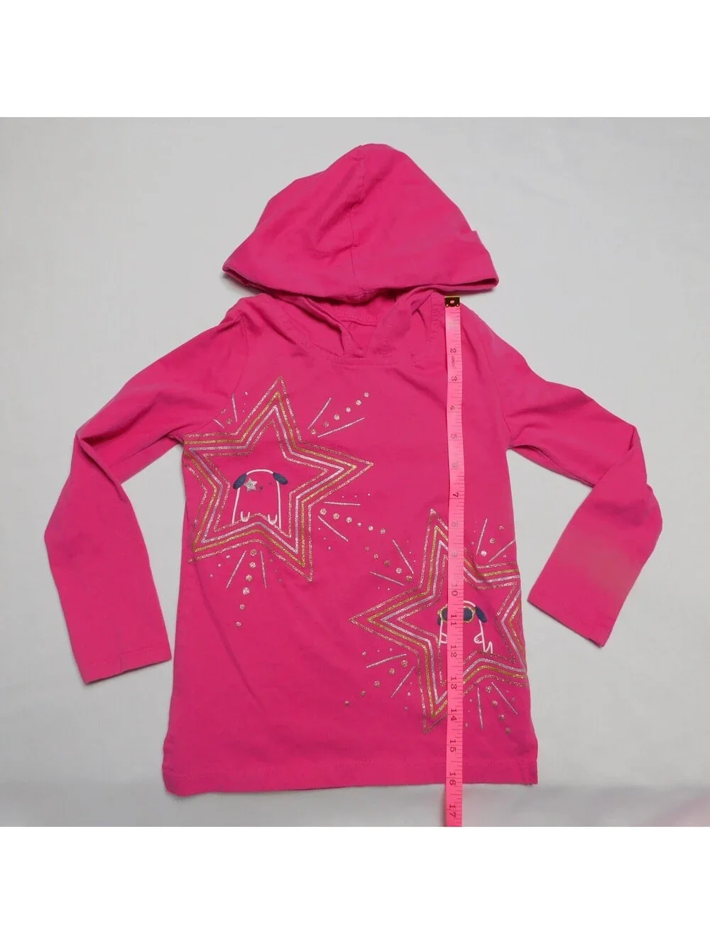 Carters Kid Girls Size 5 Hoodie Pink Long Sleeve Star Glitter Graphic Pullover